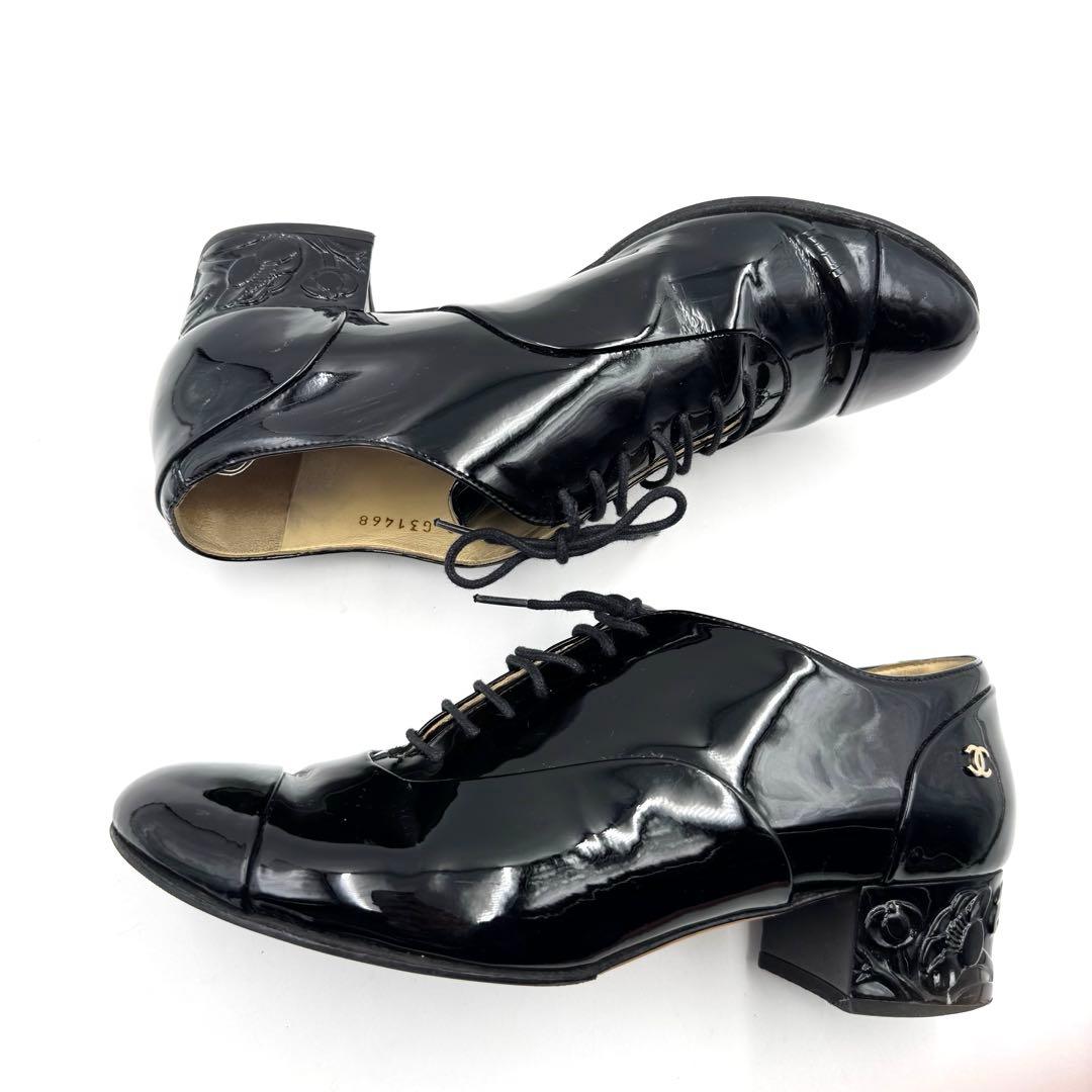 CHANEL シャネル　ココマーク　カメリア　ブラック　エナメル　サイズ37