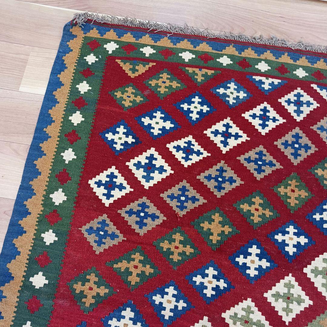 Y2658-1 イラン カシュガイ産 キリム 天然染料 ウール100% 絨毯