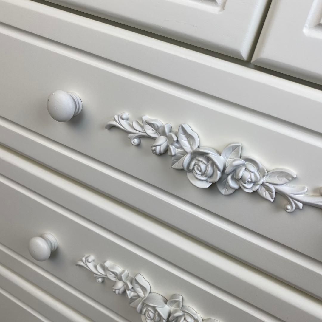 訳あり品【130】フレンチカントリー調ホワイトチェスト四段五つ引き木製タンス収納