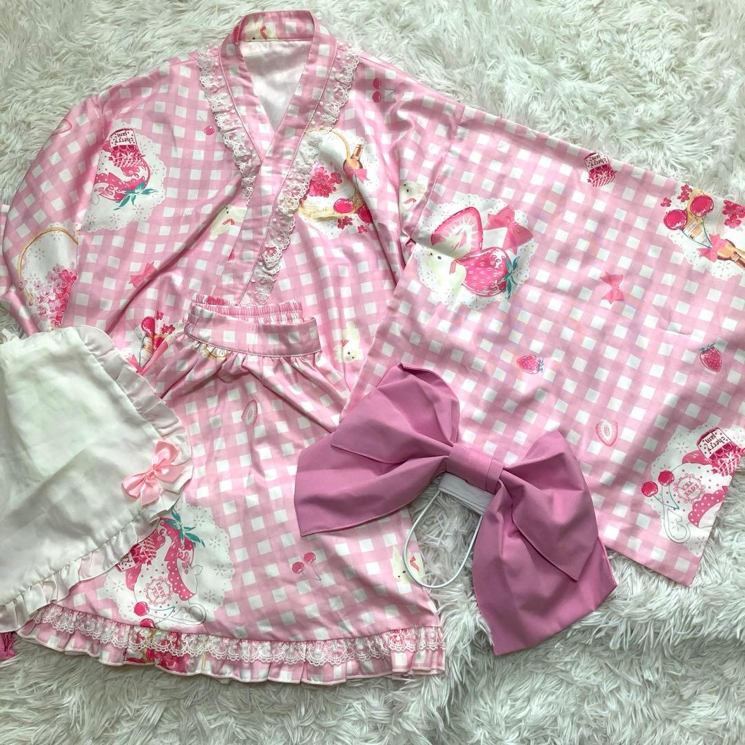 ^*♡様 To Alice いちごギンガムチェック浴衣セット ピンク