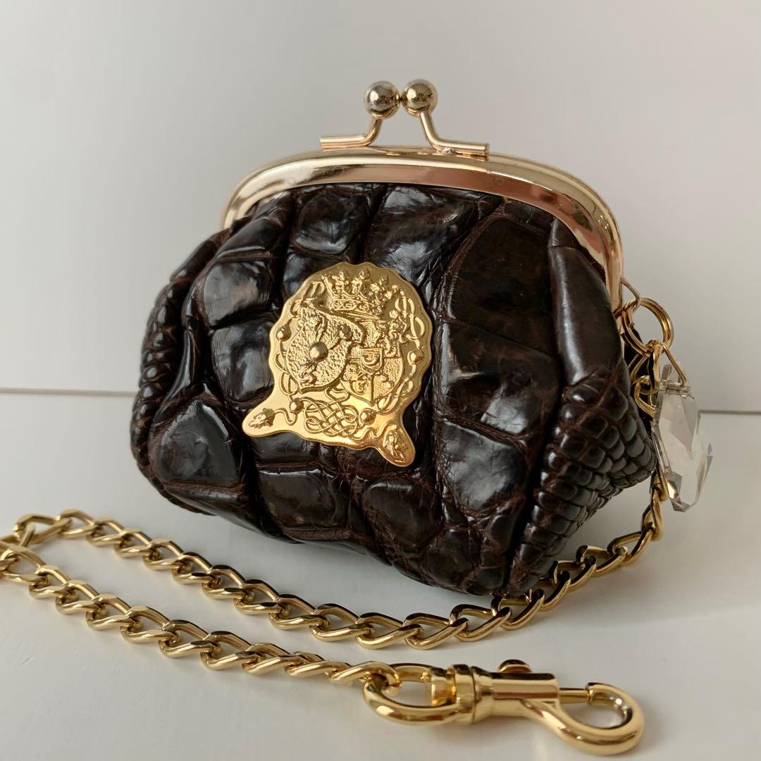 【A.D.M.J.】ケース　がま口　ポーチ　クロコ　ブラウン　ミニポーチ