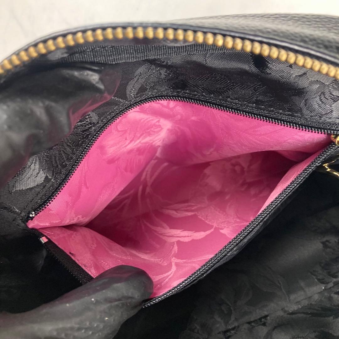 極美品 シンクビー ハンドバッグ ビーズ 花 ベロア 黒 レザー