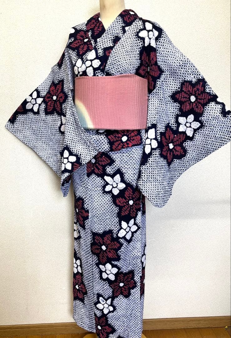 有松鳴海絞り　浴衣　花つなぎ　（221）