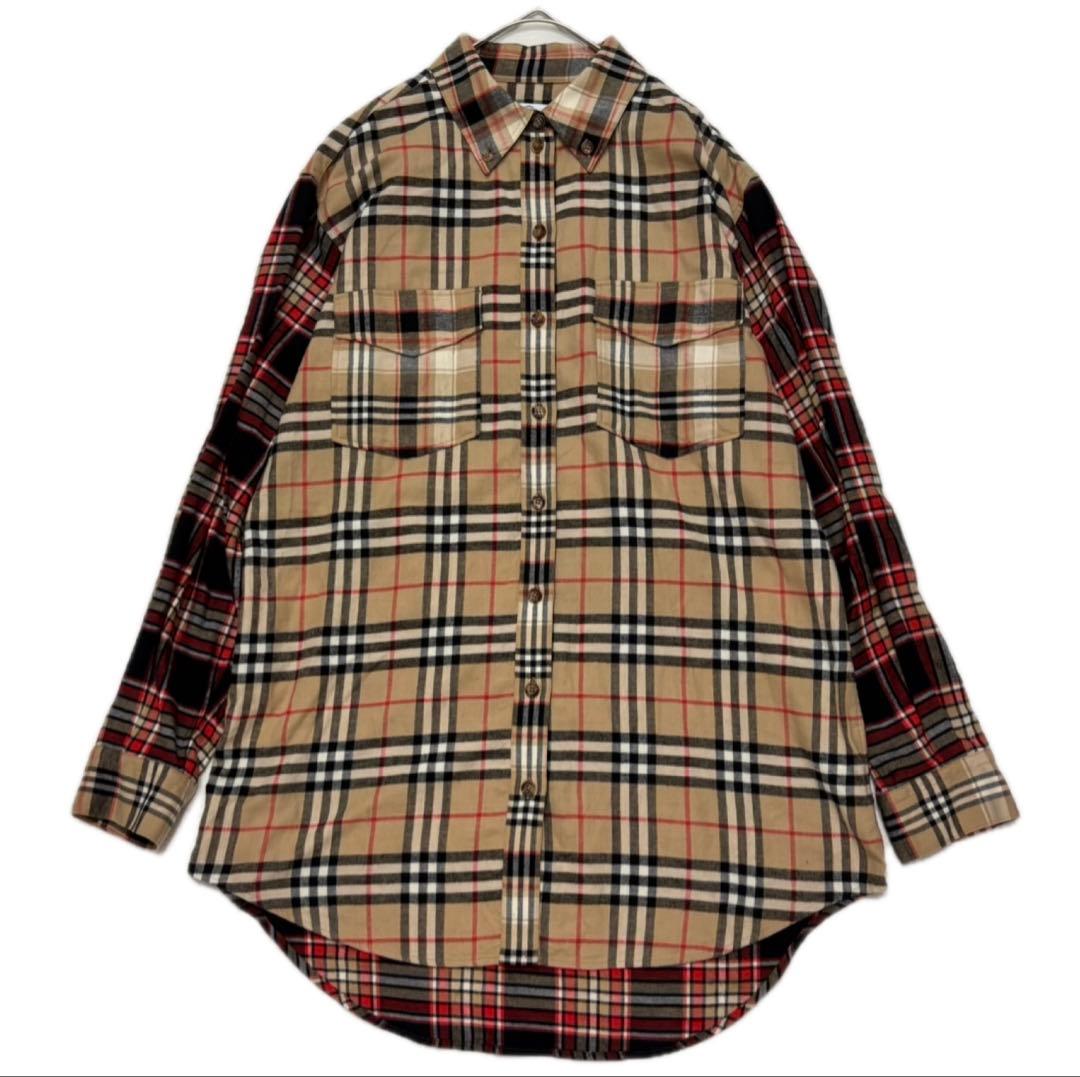 美品　バーバリー　ノバチェック　切替　パッチワーク　シャツ　クレイジー　マルチ