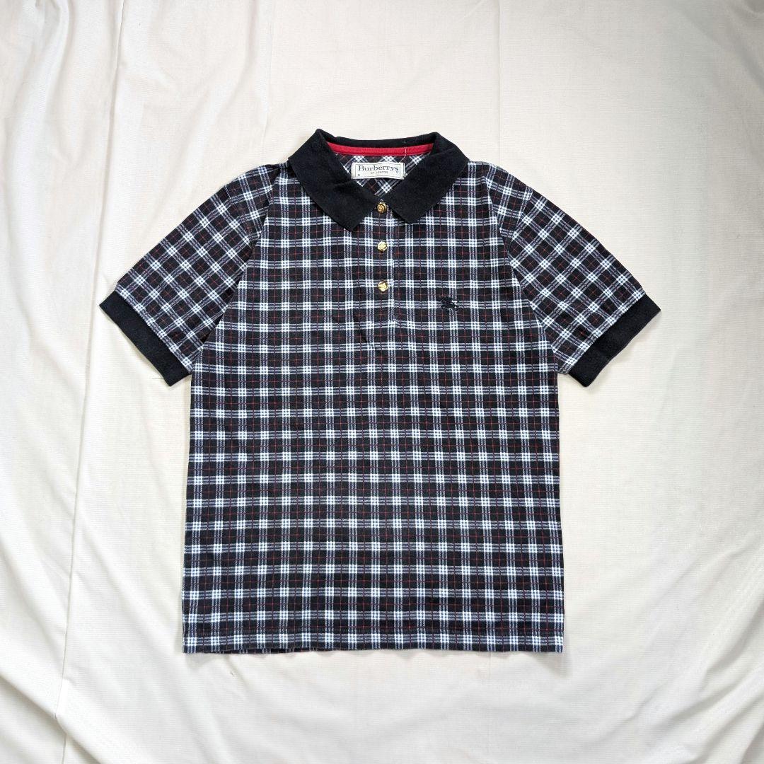 【Burberrys】希少90sロゴ刺繍ノバチェック柄金ボタン半袖ポロシャツ