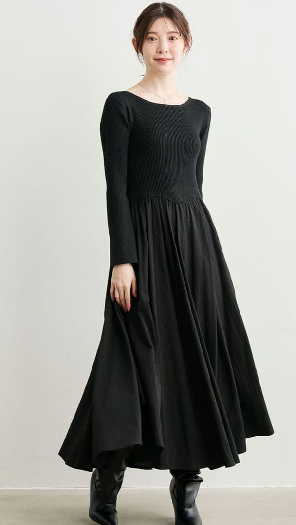 ココディール　ペタルヘムスカートドッキングニットワンピース