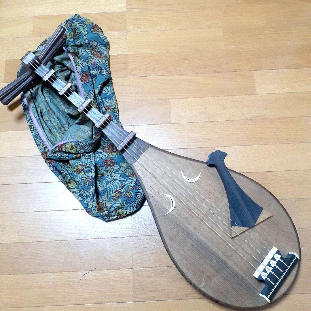 百*花様 筑前琵琶／四弦五柱／撥・大正時代の楽譜？あり／超レア