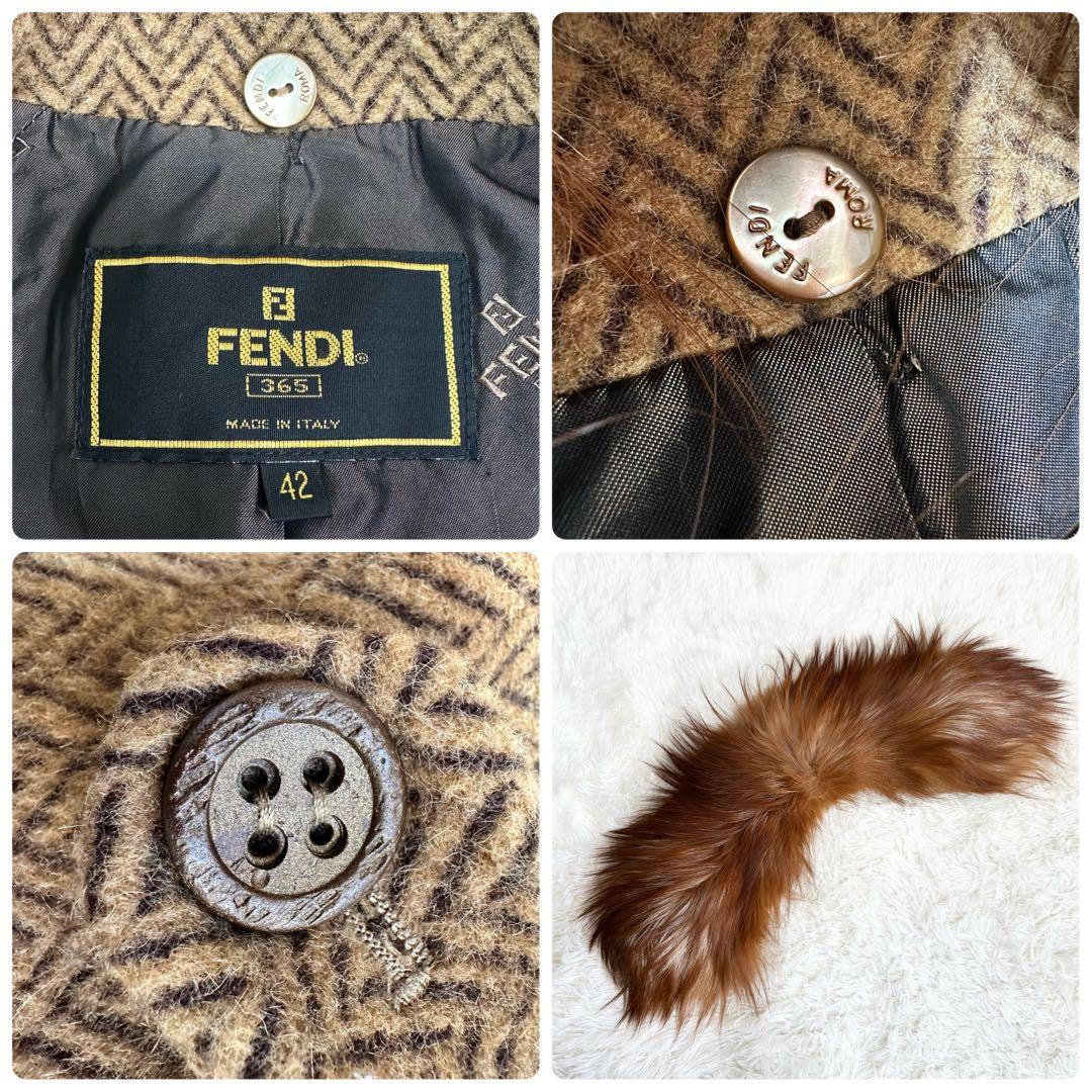 フェンディ　ロングコート　フォックスファー　アルパカ　モヘヤ　ヘリンボーン 42