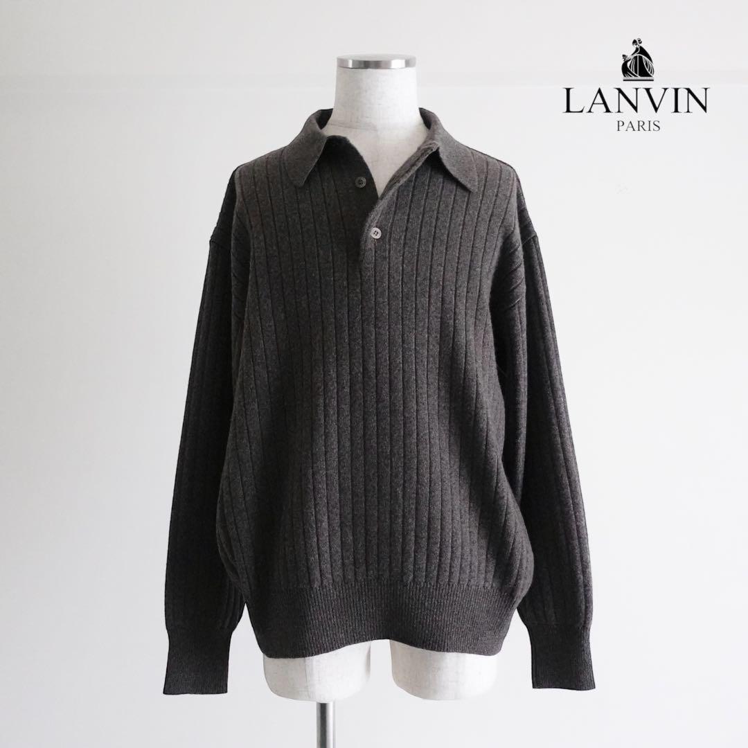 【イタリア製】OLD LANVIN カシミアウール　リブニットポロ　グレー