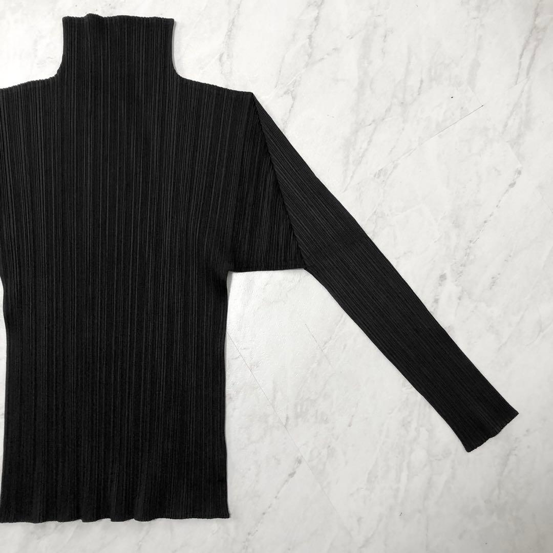 ✨極美品✨プリーツプリーズ 長袖カットソー ハイネック XLサイズ ブラック