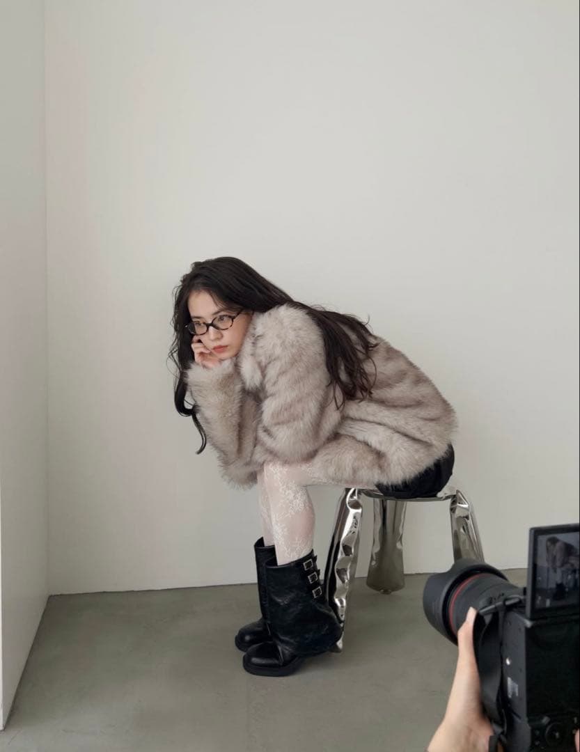 haek color fur coat beige ファーコート