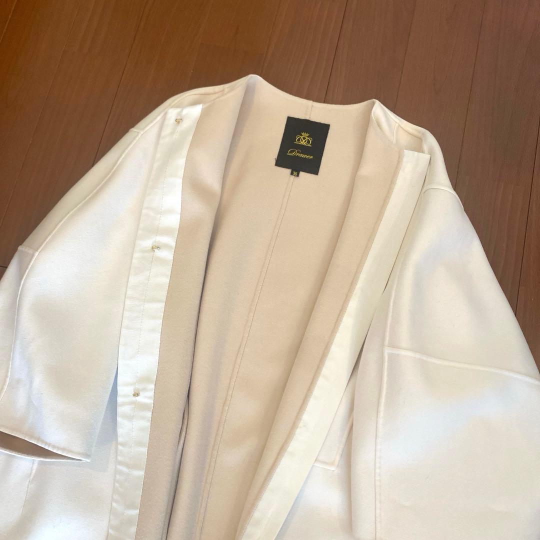 ドゥロワー ウールケヌキ配色ノーカラーコート　36