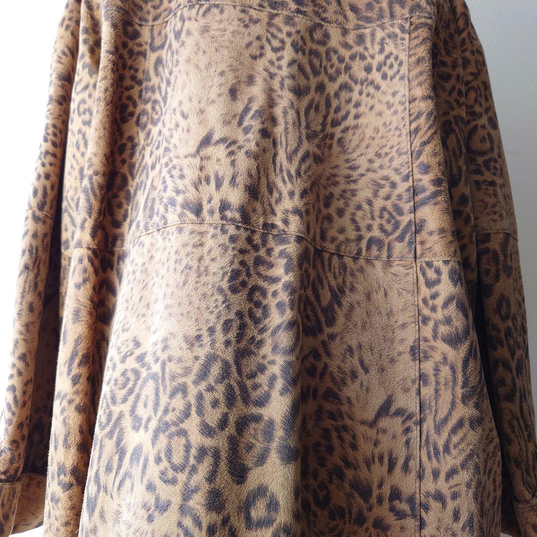 海外ビンテージ ヒョウ柄 本革レザーコート カナダ製 大きいサイズ レオパード