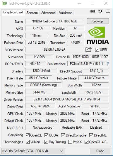 NVIDIA GEFORCE GTX 1060 6GB グラフィックボード
