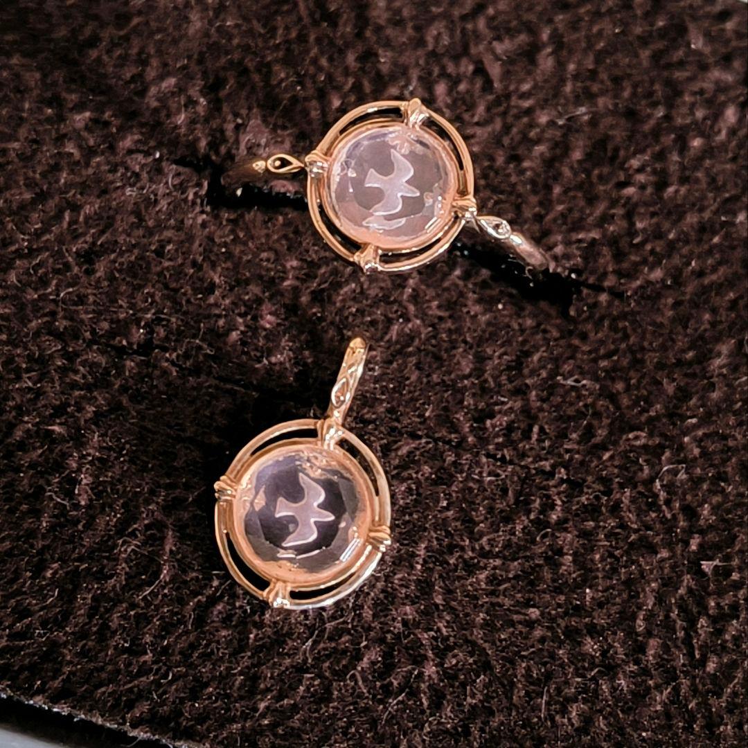 ②　チャーム　agete　K10 ゴールド　限定　ローズクォーツ　鳥　ネックレス