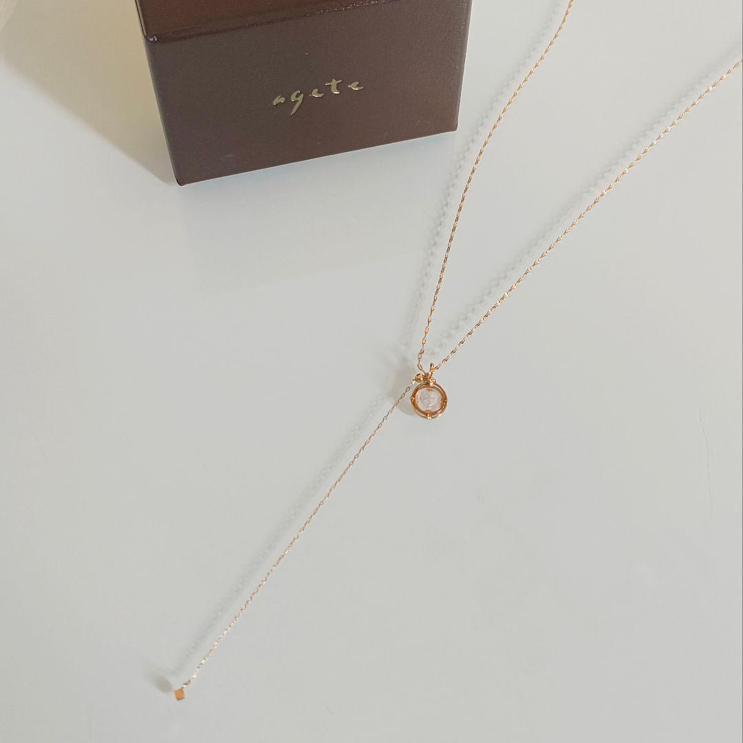 ②　チャーム　agete　K10 ゴールド　限定　ローズクォーツ　鳥　ネックレス