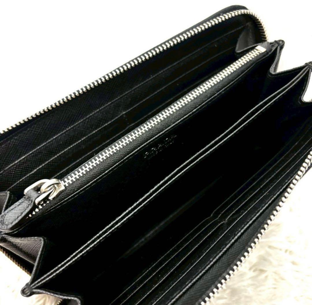 プラダ　長財布　サフィアーノ　レザー　ブラック　ラウンドジップ　ギャランティ付き