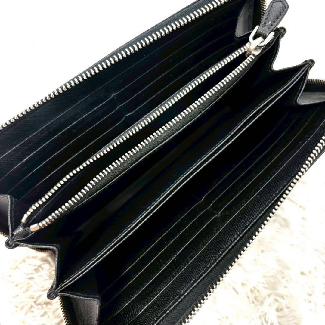 プラダ　長財布　サフィアーノ　レザー　ブラック　ラウンドジップ　ギャランティ付き