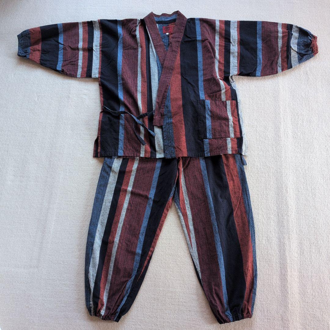 値下【美品】作務衣 さむえ 宮田織物 縞柄 日本製 綿100% 大縞フリーサイズ