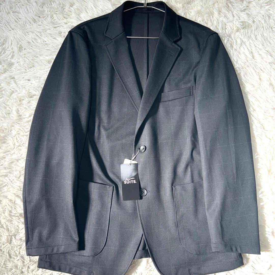 アオキ【未使用タグ付】パジャマスーツプリントジャージ黒ウィンドウペン　ゆったりL