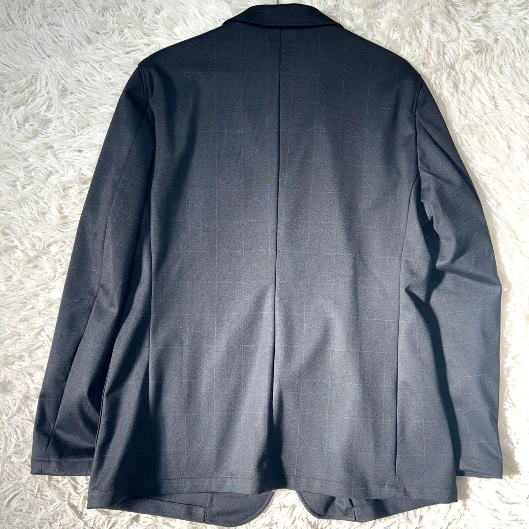 アオキ【未使用タグ付】パジャマスーツプリントジャージ黒ウィンドウペン　ゆったりL