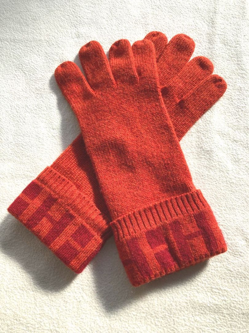 エルメス　カシミヤ100 Hモチーフ　手袋　オレンジ　サイズM 美品