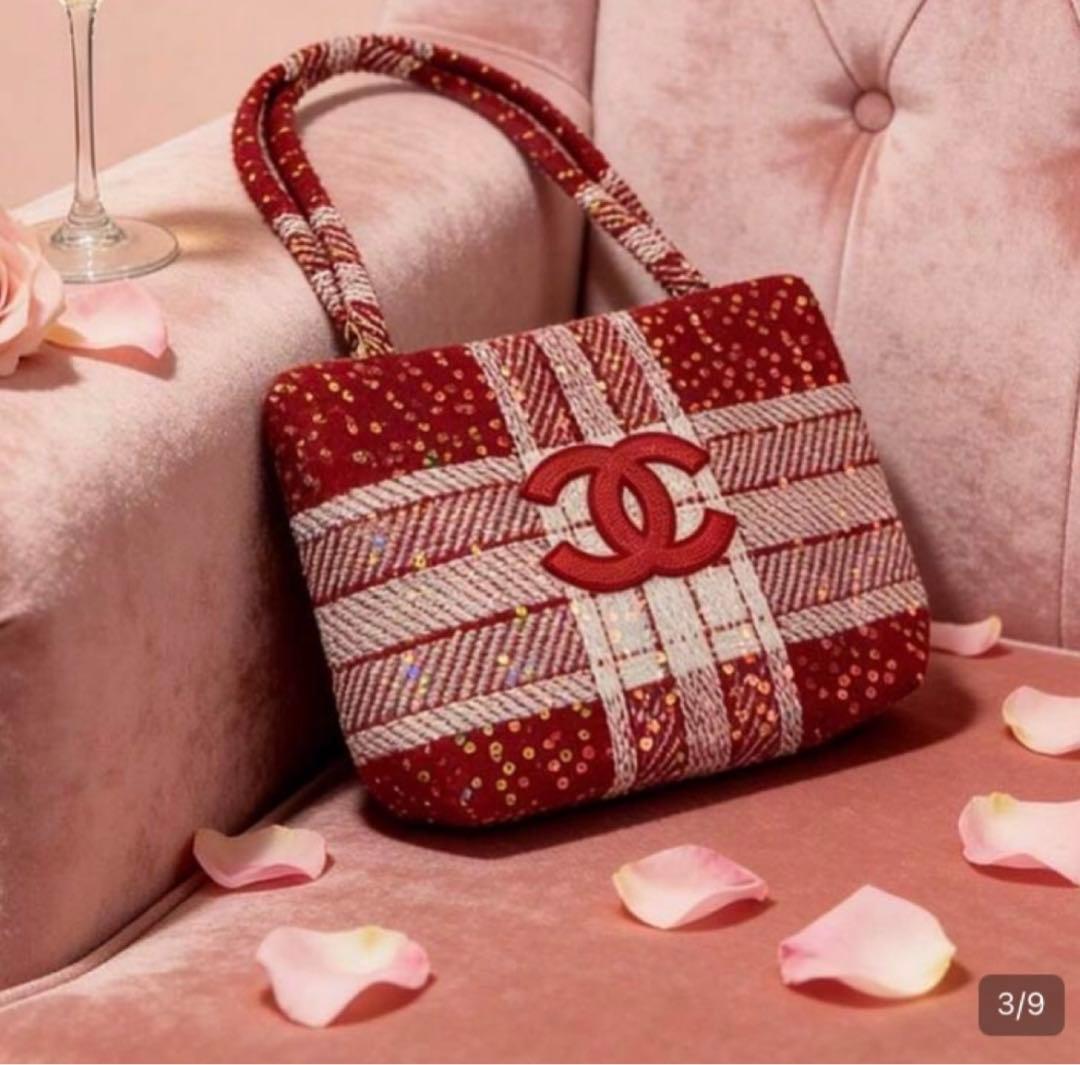ラスト1点のみ　シャネル CHANEL 赤　新品　スパンコール トートバッグ
