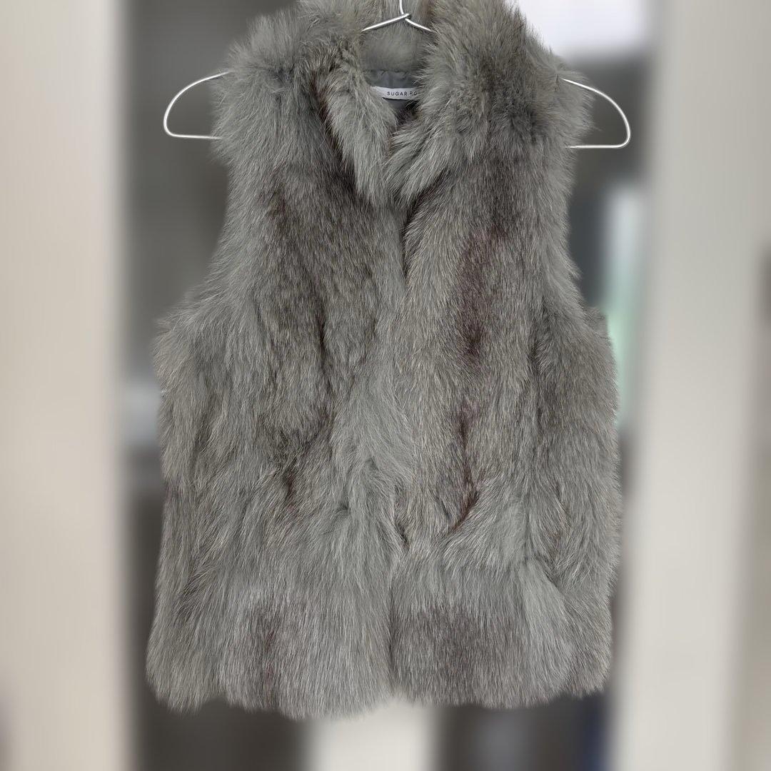 SUGAR ROSE グレー フォックスファー　ジレ　グレー