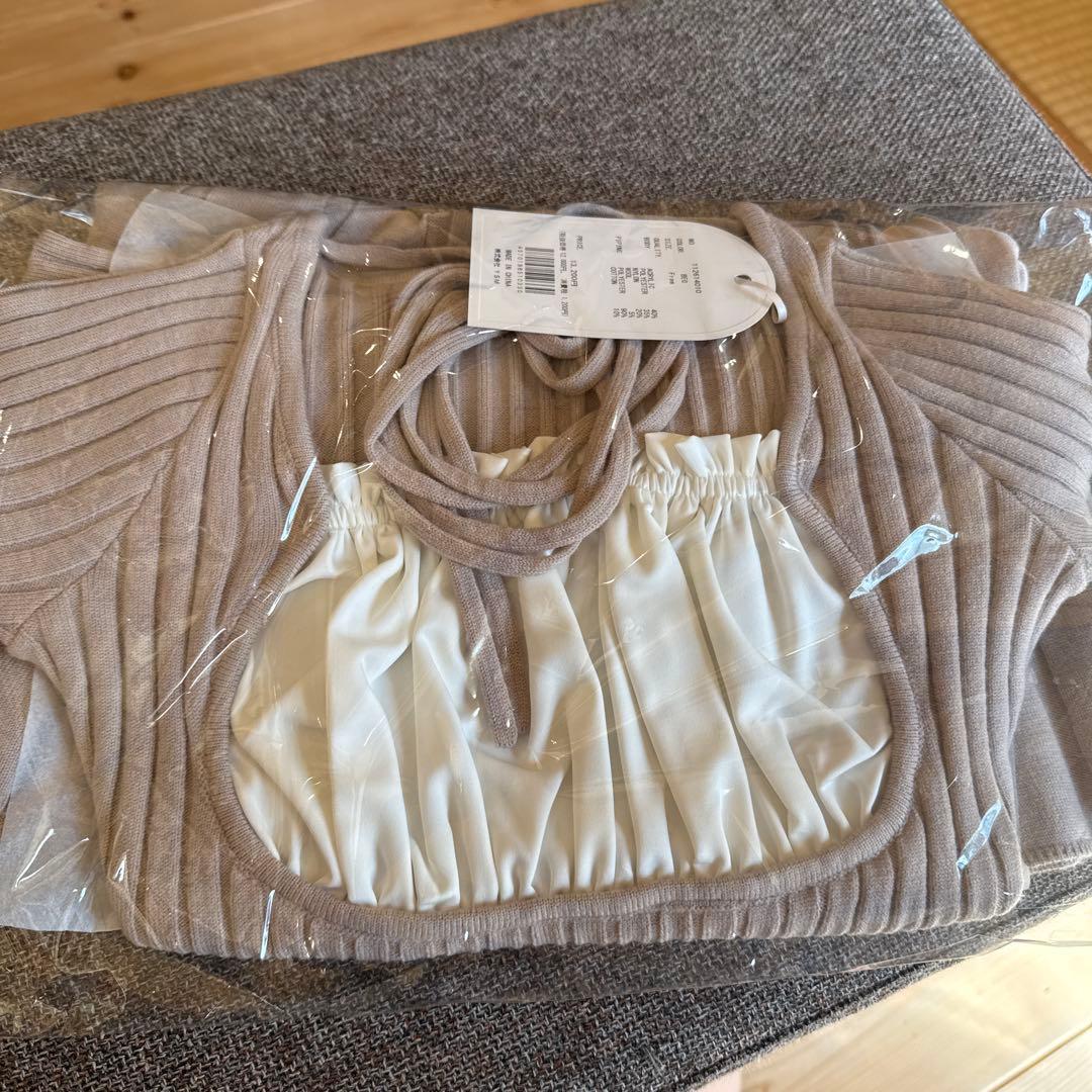 ネックリボンデザイン フレアニットミニワンピースDarich