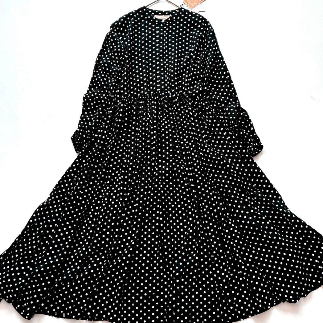 【新品タグ付き】BEARDSLEY　大人気✨ドットギャザーロングワンピース 黒