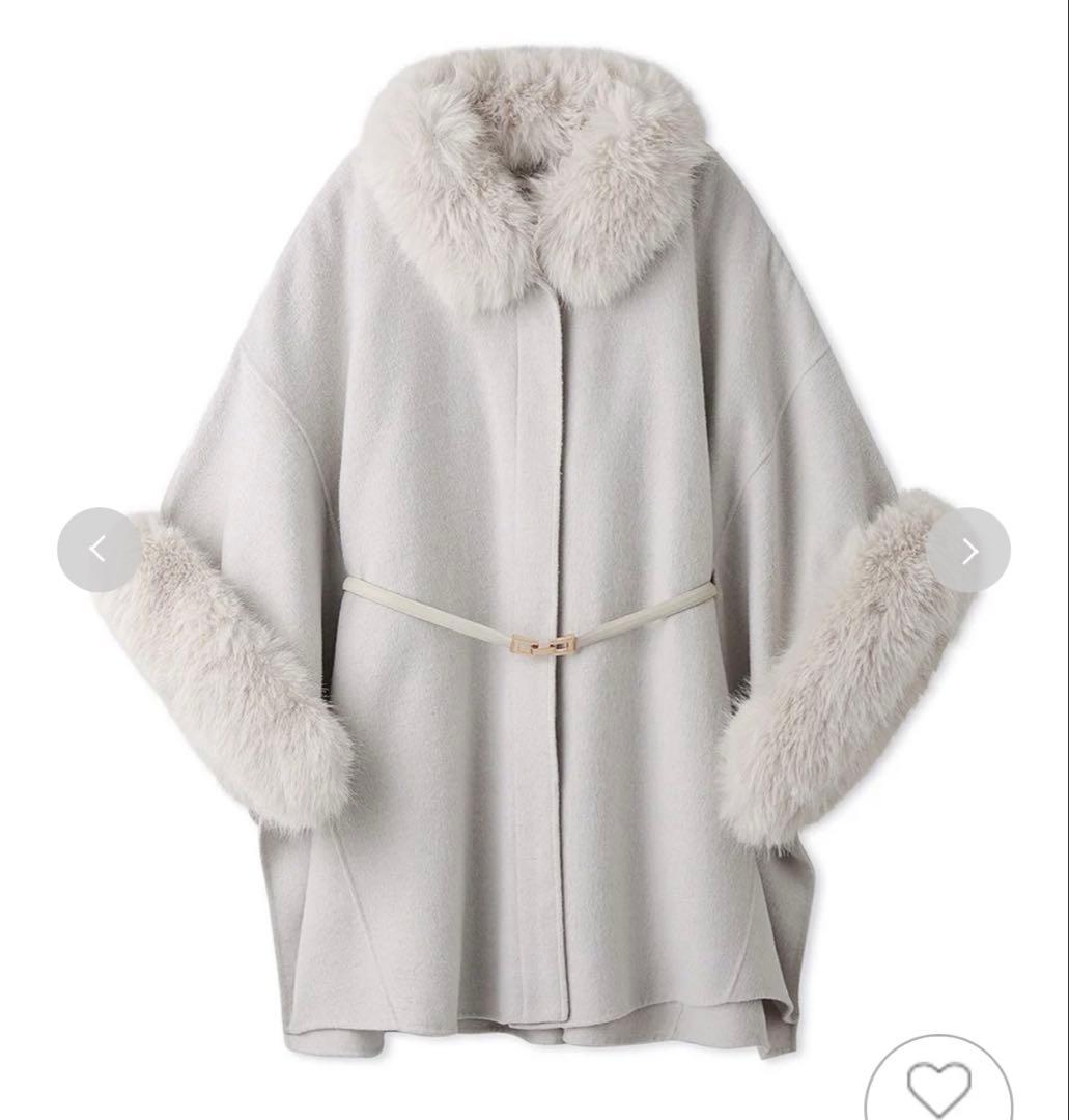2024 ファー付きミドルケープコート アイボリー 1度のみ着用