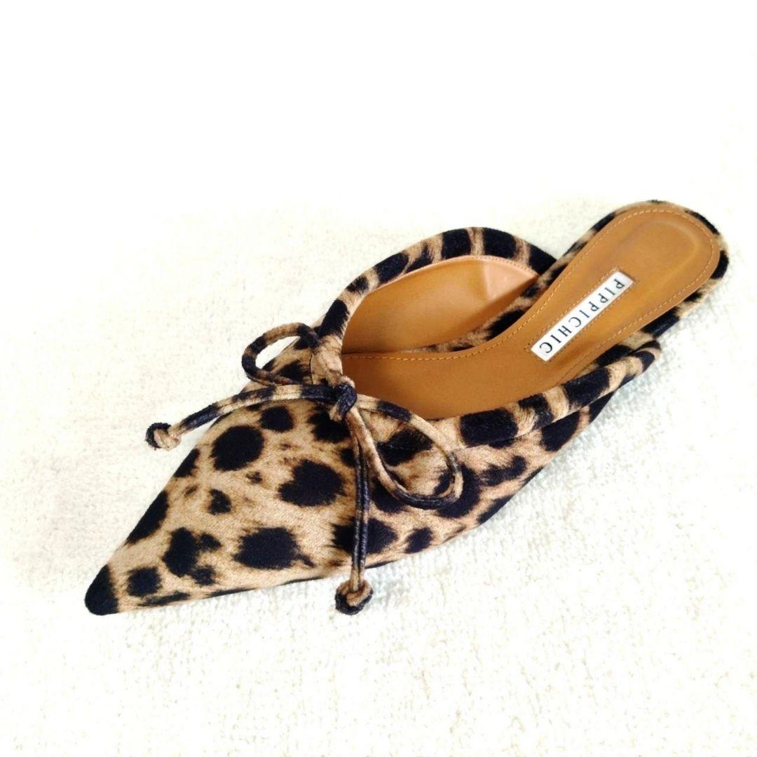 美シルエット！ピッピシック レオパード ヒョウ柄 ポインテッドトゥ ミュール