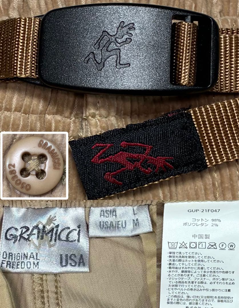 美品 GRAMICCI グラミチ コーデュロイルーズテーパードパンツ ベージュL