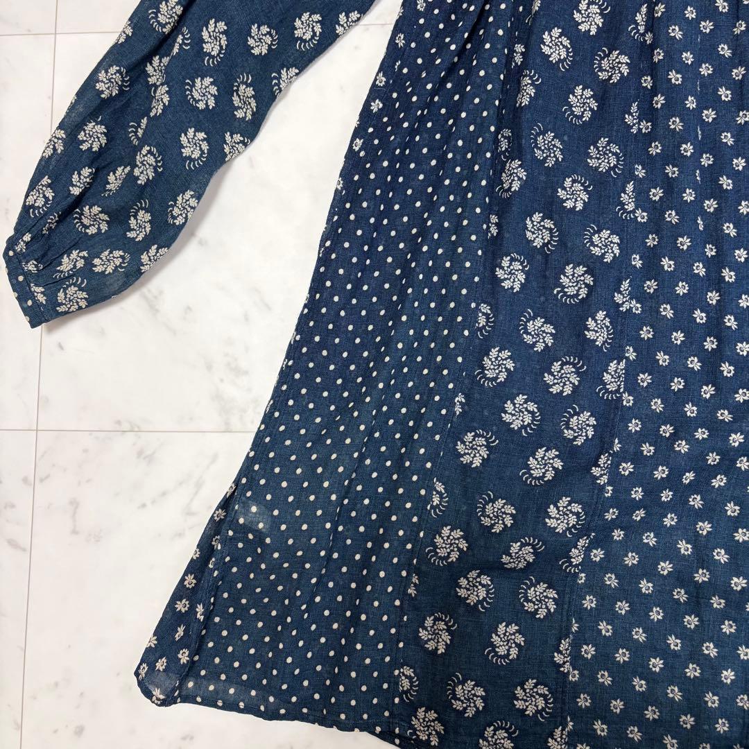 45R インディゴ 小花柄 ドット パッチワークチュニック ブラウス サイズ3