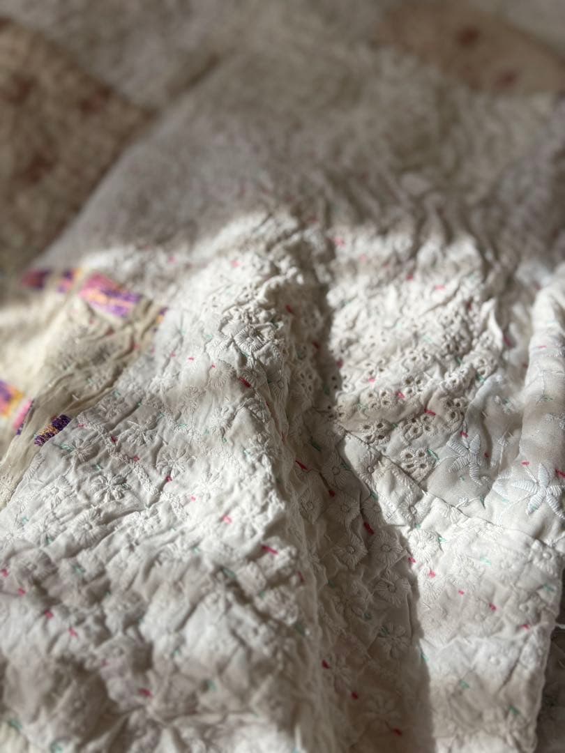 【稀少カラー】大判ラリーキルト　インド刺繍　カンタ　ヴィンテージ　パッチワーク