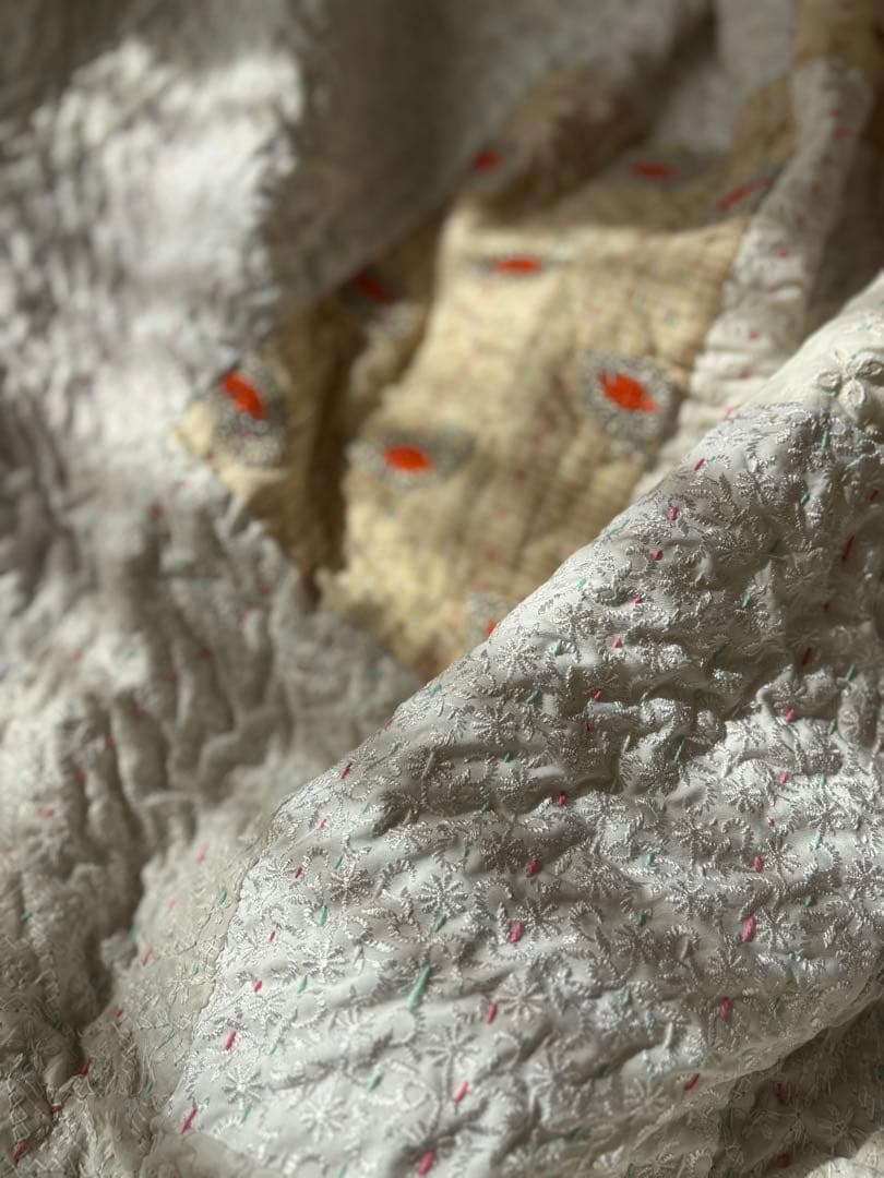 【稀少カラー】大判ラリーキルト　インド刺繍　カンタ　ヴィンテージ　パッチワーク