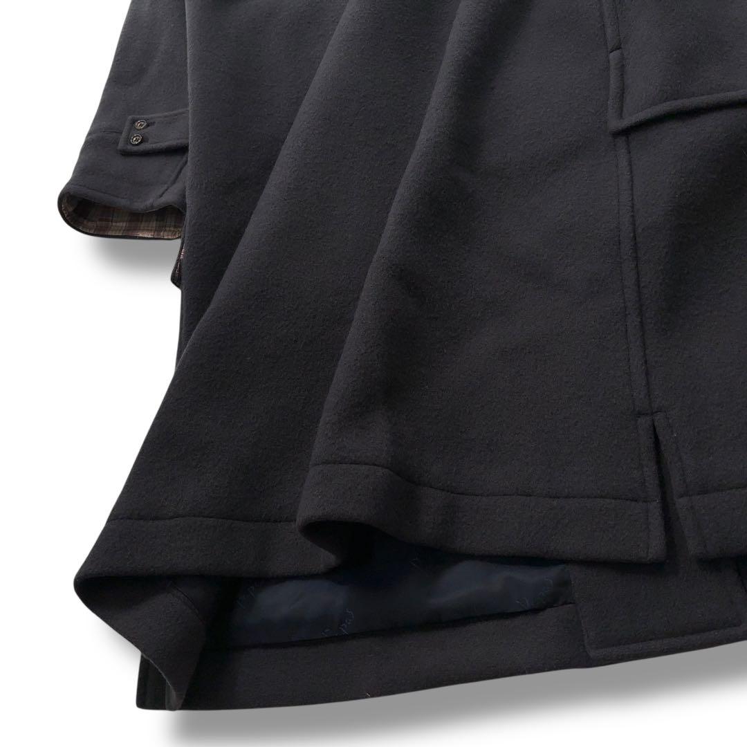 【美品】PaPas パパス ダッフルコート チェック　木製トグル　ダークネイビー