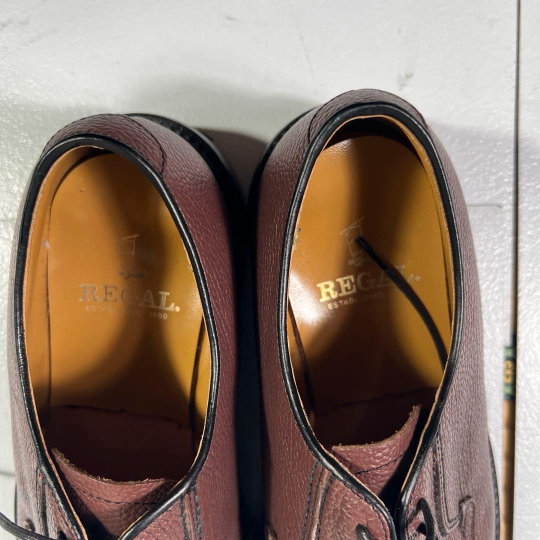 未使用品 REGAL リーガル プレーントウ 革底 ブラウン シボ革 24cm