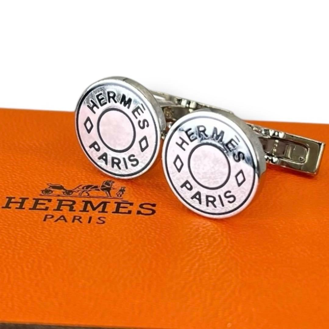 美品 HERMES エルメス リコル2 カフス カフリンクス ビジネス ロゴ