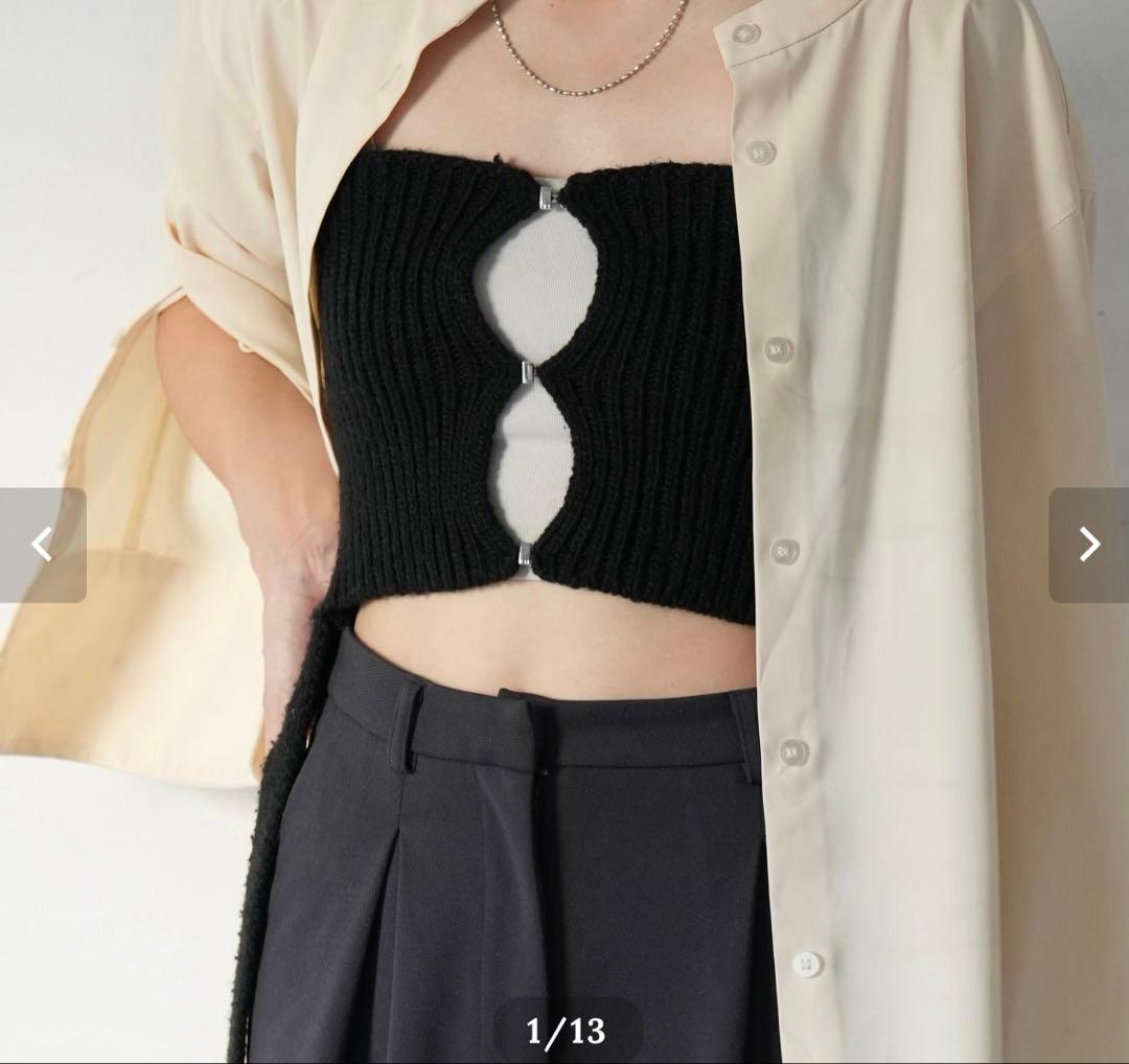 キューイ quui string knit bustier Black ビスチェ