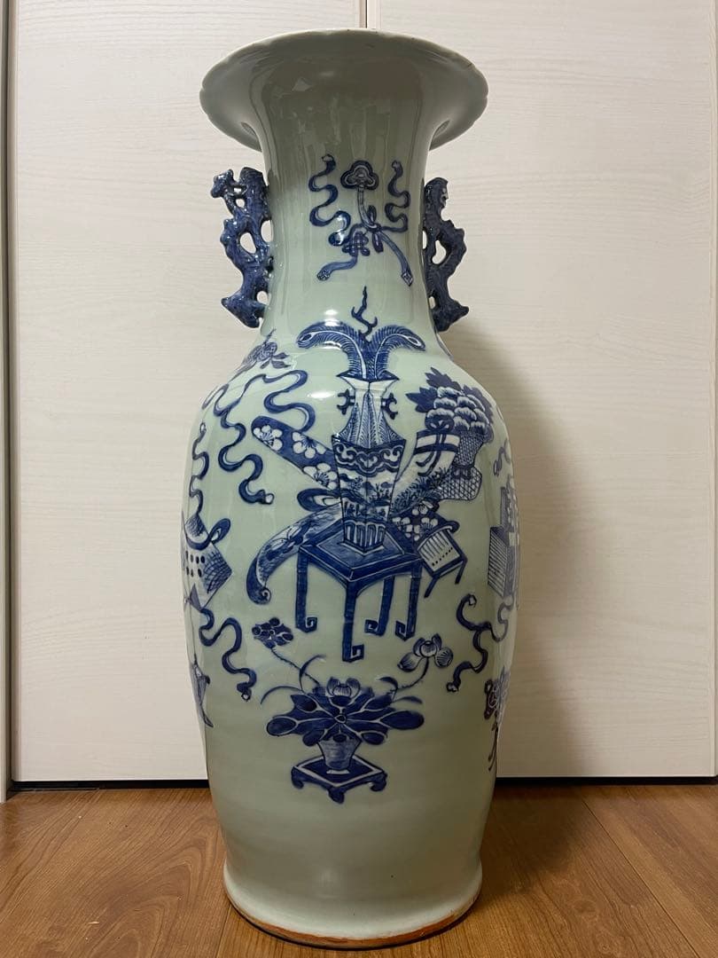 青白磁 花瓶 中国風 古染付 アンティーク 欠けあり