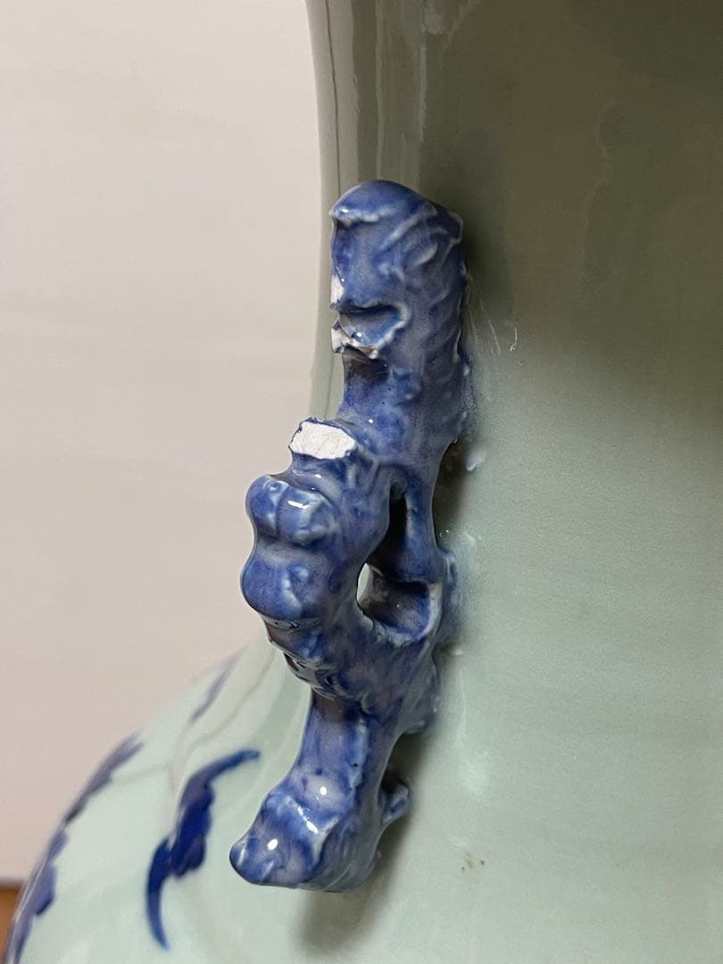 青白磁 花瓶 中国風 古染付 アンティーク 欠けあり