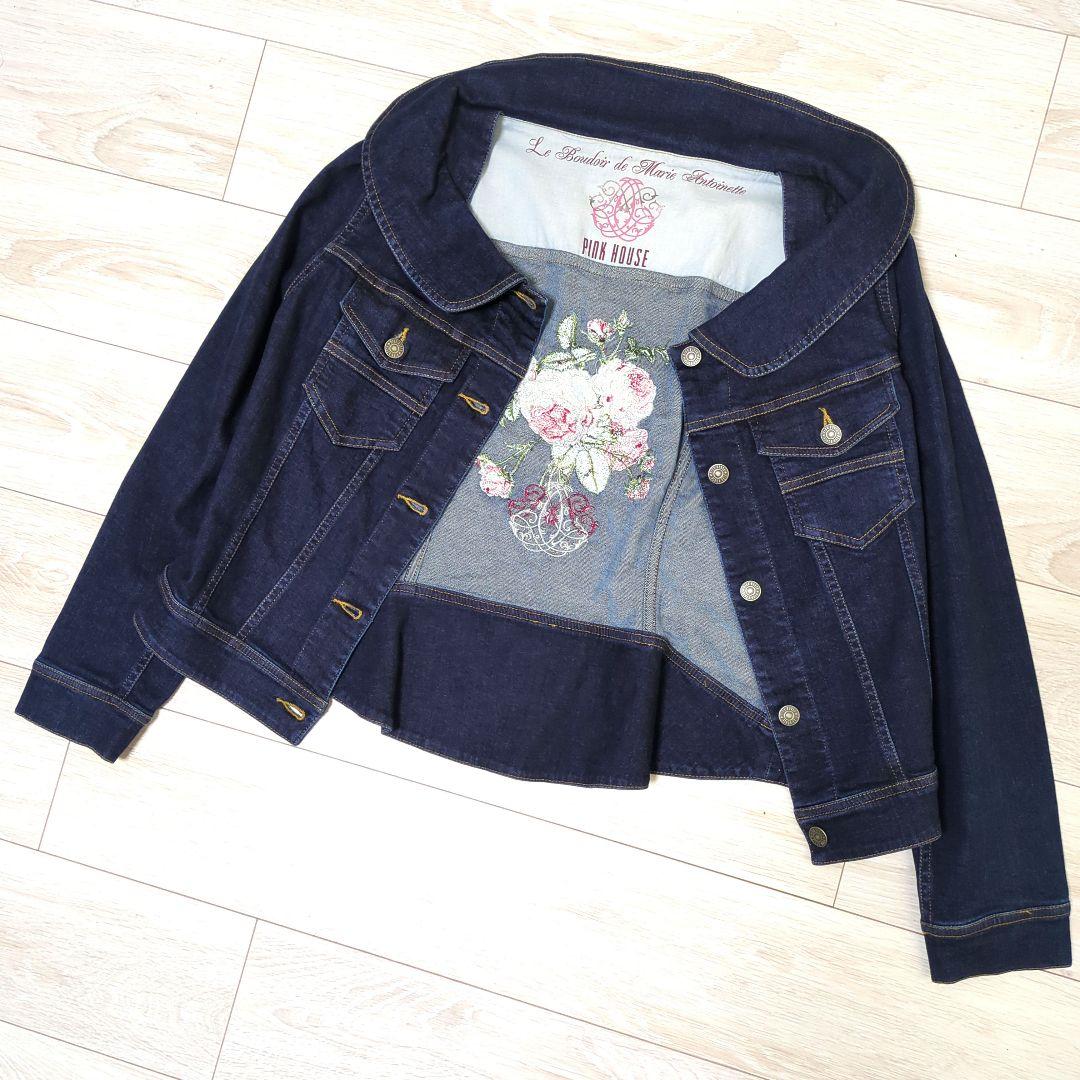 【極美品】ピンクハウス バック 薔薇刺繍 ストレッチ デニム ジャケット