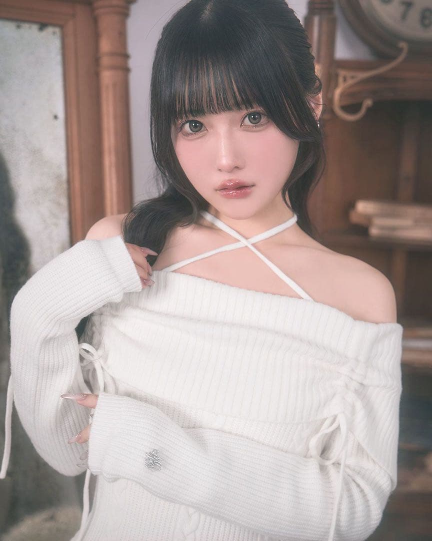 ミシェルマカロン ギャザーオフショルニットワンピース