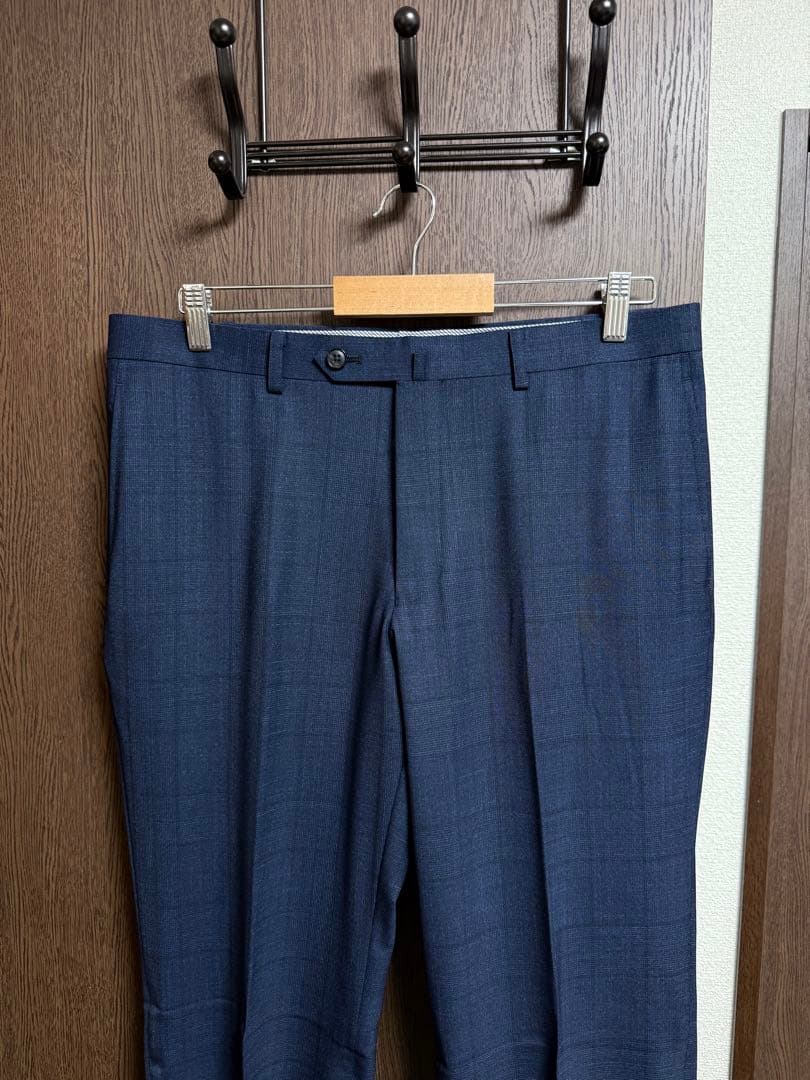 AB6新品未使用！最高級イタリア素材ロロピアーナ！ネイビーチェック柄スーツ！小訳