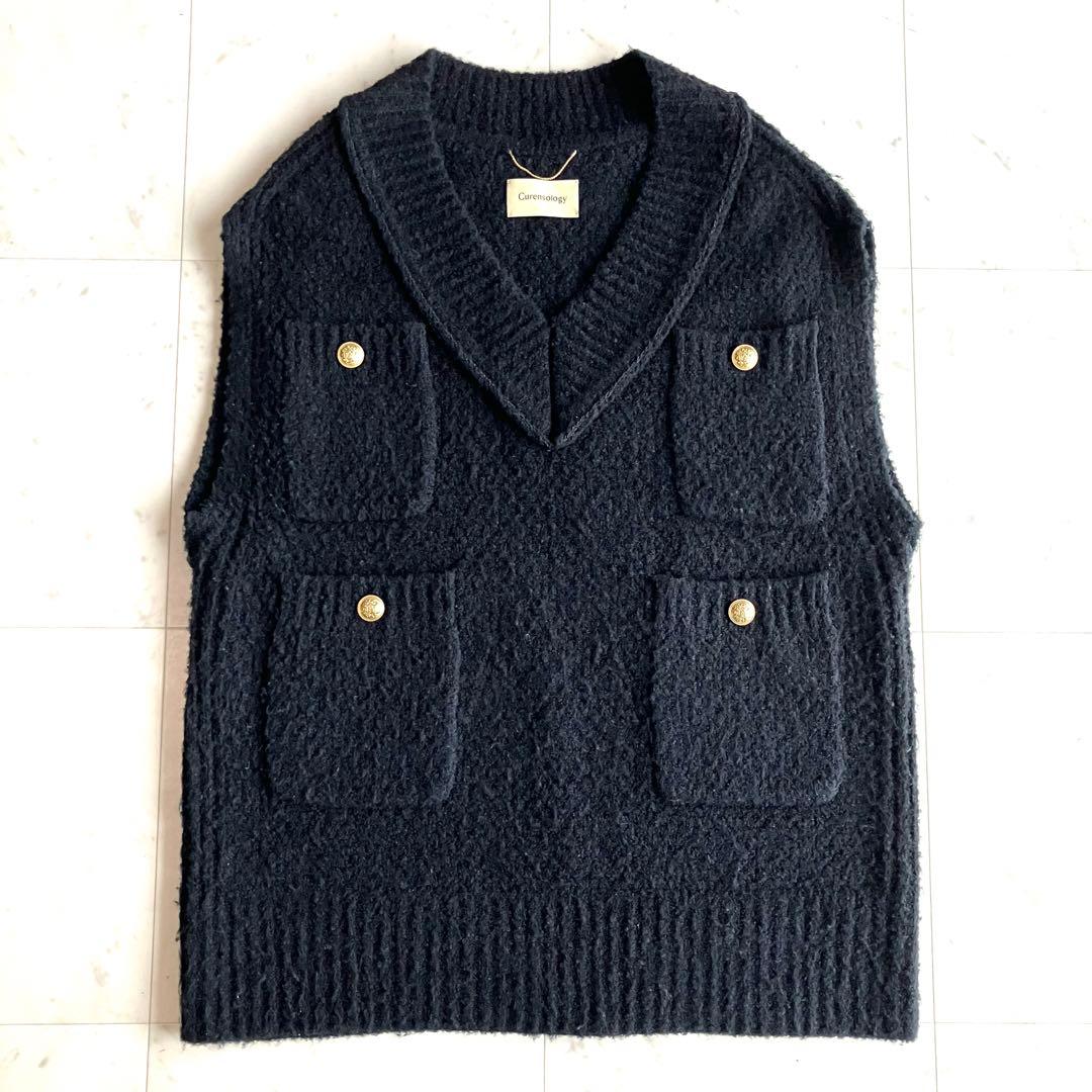 Curensology ツイーディーヤーンニットベスト ブラック