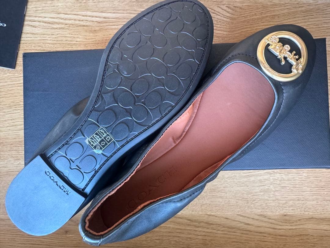 未使用/COACH/フラットシューズ/箱入/ブラックレザー/FG2944