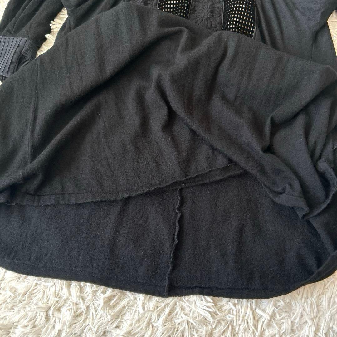 FENDIフェンディ　 ウールハイネックチュニック フリル透かしメッシュ刺繍