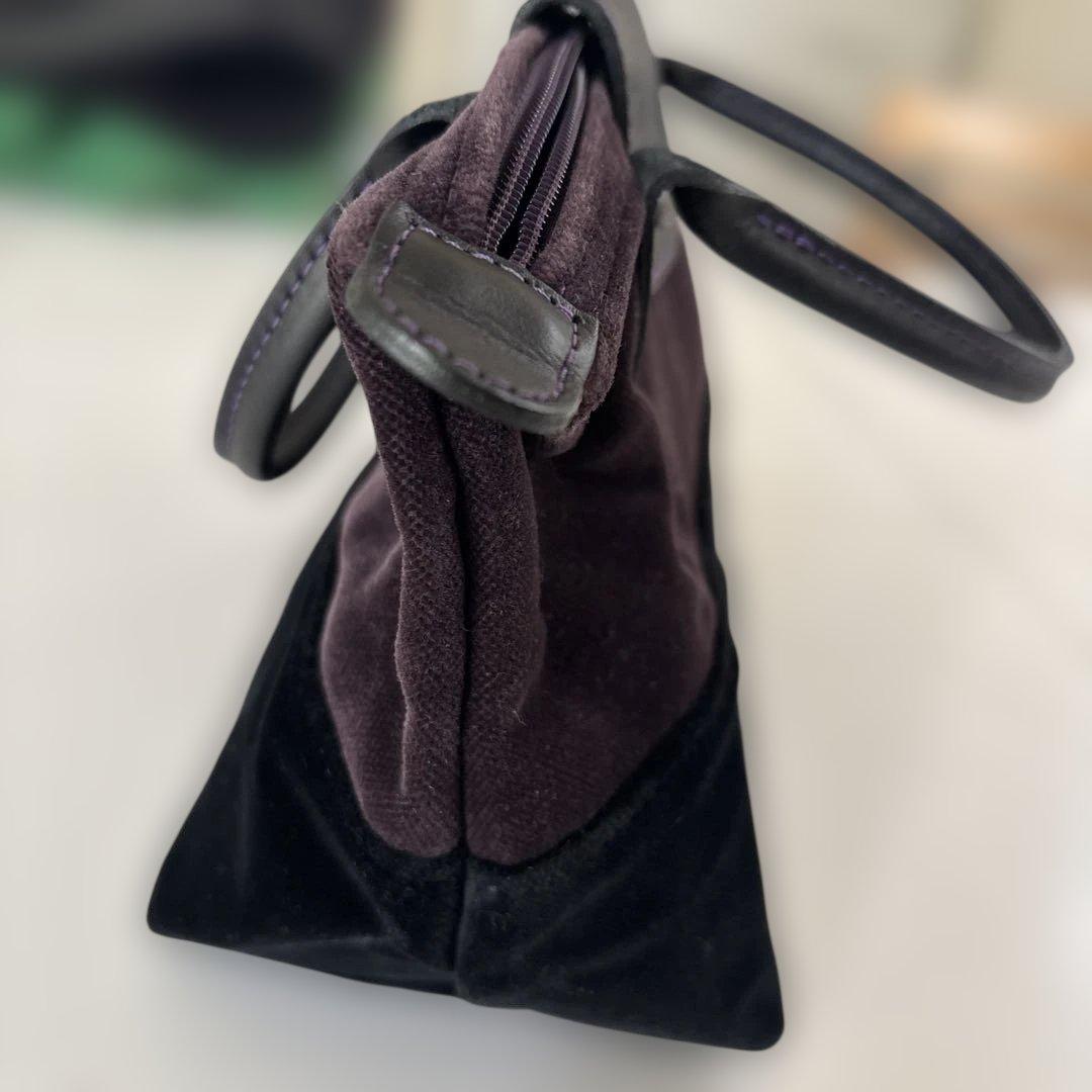 ロンシャン ル プリアージュ ベロアハンドバッグ ブラック×パープル バイカラー