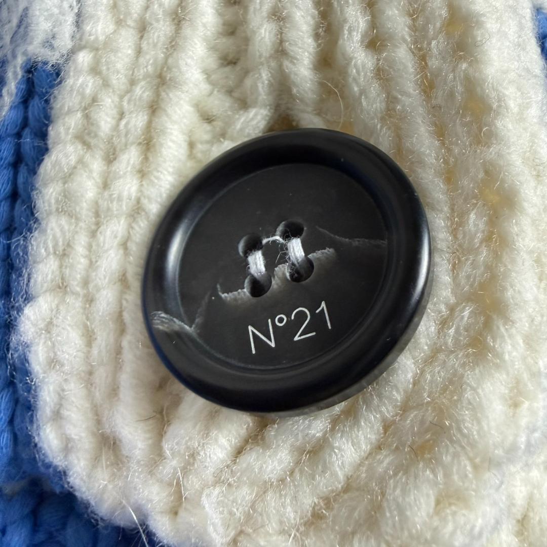 美品　N°21　モヘヤ混　フェアアイル　ビジュー　ショールカラー　カーディガン